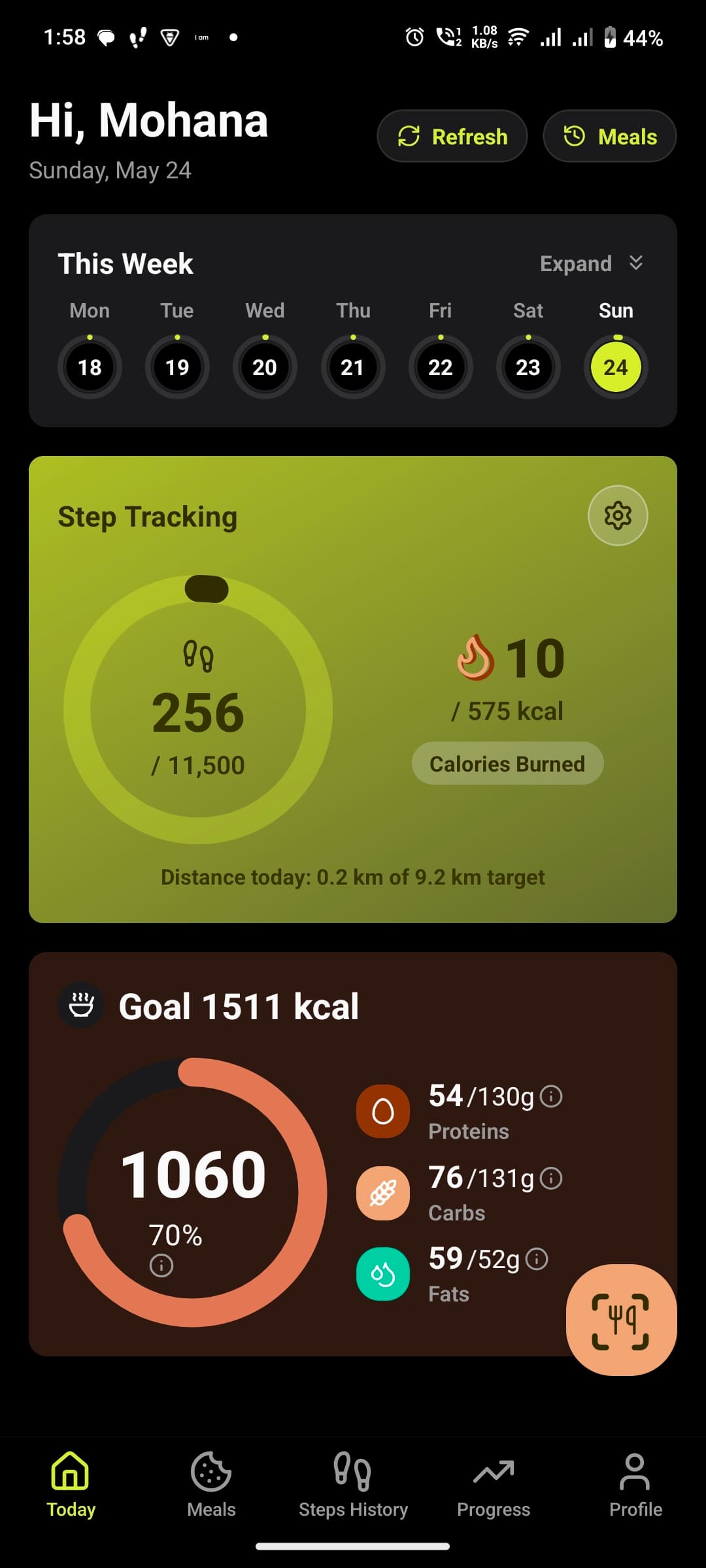 BunnyCal dashboard screen