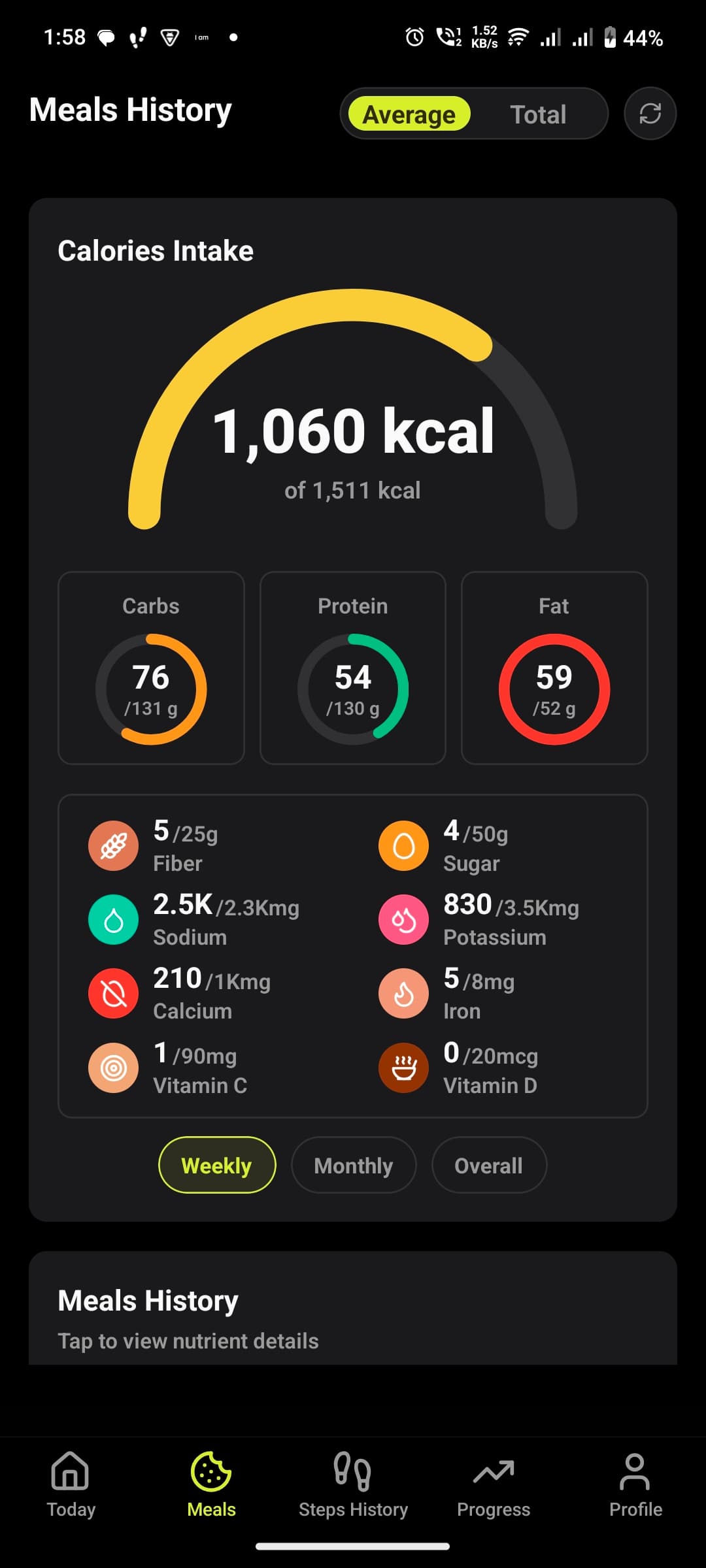 BunnyCal tracking screen
